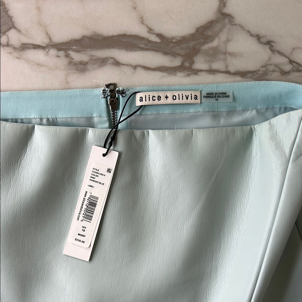 Alice + Olivia Sky Blue Leather Skirt